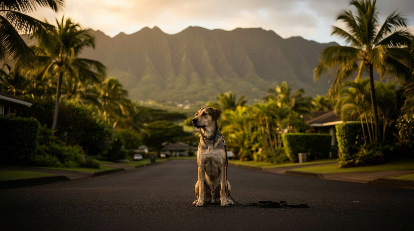 Miles training a dog on Keolu Drive in Kailua